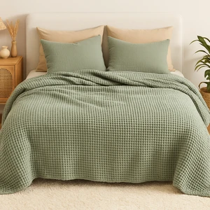 HB&Victory Waffle  %100 Pamuk Premium Yatak Örtüsü Çağla Yeşili Renk Çift Kişilik 230X250 cm