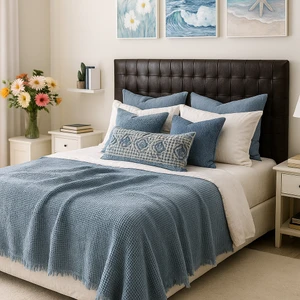 HB&Victory Waffle  %100 Pamuk Premium Yatak Örtüsü Deniz Mavisi Renk Çift Kişilik 230X250 cm