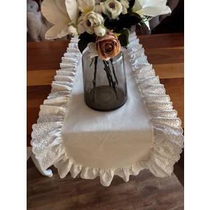 Nurgita Home % 100 Pamuk Ham Keten Fisto Fırfırlı Oval Runner (45X140 cm )