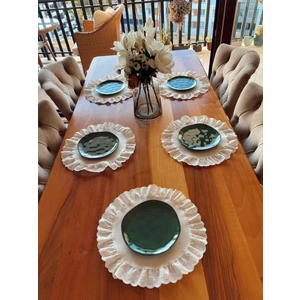 Nurgita Home Natürel Ham Keten Fisto Fırfırlı Supla Takımı Amerikan Servis 6 Adet