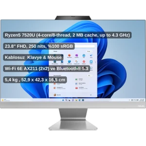 M3402WFAK Ryzen 5 7520U 8gb 512GB SSD 23.8" Fhd Freedos All In One Bilgisayar  M3402WFAK-HBC0120 O1