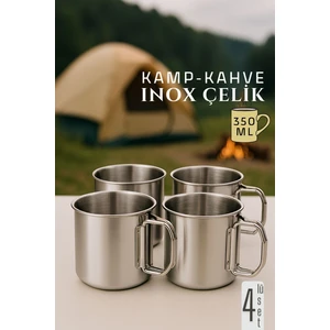 Inox Çelik Kamp Kupası - Kamp Bardağı 350 ml 4 Lü Set 722047