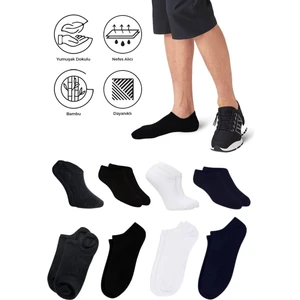 Bambu Erkek Sneaker Siyah-Beyaz-Laci-Füme Çorap Dikişsiz Görünmez Bilekte Spor Çorap Premium 4'lü