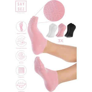 Bambu Kadın Kaydırmaz Taban Siyah-Beyaz-Pembe Silikon Pilates Yoga Fitness Aktivite Patik 3'lü