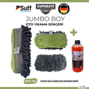 Euphrate Kfz Jumbo Çift Yönlü Oto Yıkama Süngeri 22x10 Cm Yeşil ve 500ml Şampuan Hediye, Oto Bezi, Araç Bezi, Köpük Süngeri