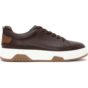 Erkek Kahverengi Bağcıklı Kalın Tabanlı Deri Sneaker 25WFD6885FT