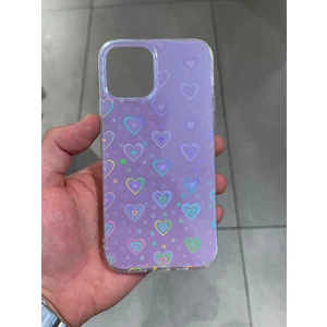 Mee Kılıf Apple iPhone 12 ve 12 Pro Uyumlu Kalp Desenli Hologramlı Silikon Kılıf