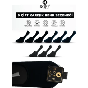 Roff Çorap Pamuklu Erkek Babet Çorap Dikişsiz Görünmez Kaydırmaz Silikonlu 9’lu Paket