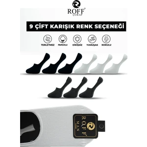 Roff Çorap Pamuklu Erkek Babet Çorap Dikişsiz Görünmez Kaydırmaz Silikonlu 9’lu Paket