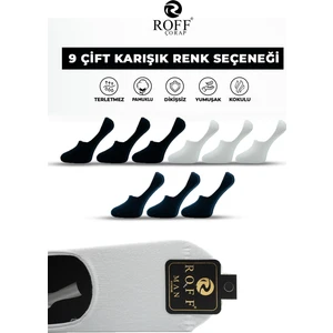 Roff Çorap Pamuklu Erkek Babet Çorap Dikişsiz Görünmez Kaydırmaz Silikonlu 9’lu Paket