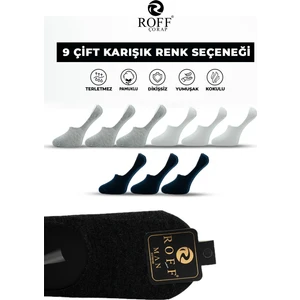 Roff Çorap Pamuklu Erkek Babet Çorap Dikişsiz Görünmez Kaydırmaz Silikonlu 9’lu Paket