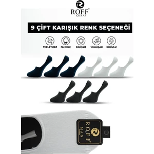 Roff Çorap Pamuklu Erkek Babet Çorap Dikişsiz Görünmez Kaydırmaz Silikonlu 9’lu Paket