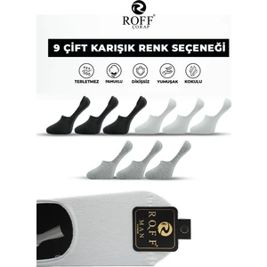 Roff Çorap Pamuklu Erkek Babet Çorap Dikişsiz Görünmez Kaydırmaz Silikonlu 9’lu Paket
