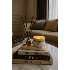 Dekoratif Kavanoz Kokulu Mum ve Oda Kokusu, Sunum Altlıklı Şık Set