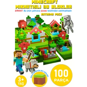 Minecraft Manyetik Blok Oyuncak - 100 Parça Eğitici Set 3+Yaş Zeka Geliştirici Oyuncak 100 Parça Eğitici Küpler Minecraft