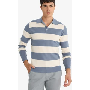 Yılbaşı Standart Fit Polo Yaka Düğmeli Renk Bloklu Triko Kazak Y4194AZ25WN