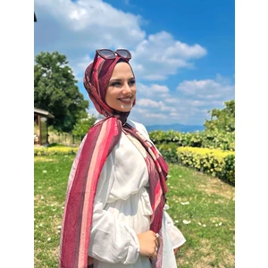 Margarit Desen Bambu Şal - Bordo-Mürdüm