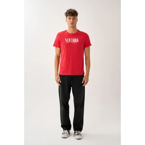 Oversize Bisiklet Yaka Baskılı T-Shirt