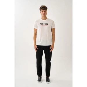 Oversize Bisiklet Yaka Baskılı T-Shirt