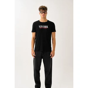 Oversize Bisiklet Yaka Baskılı T-Shirt
