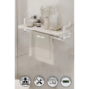 Tek Raflı Beyaz Banyo Rafı | Beyaz Profil | Havluluk | 40X20 Ebatında Ahşap