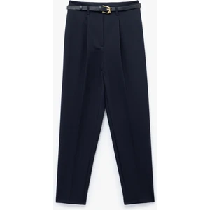 Slim Fit Yüksek Bel Kemerli Cigarette Kumaş Pantolon