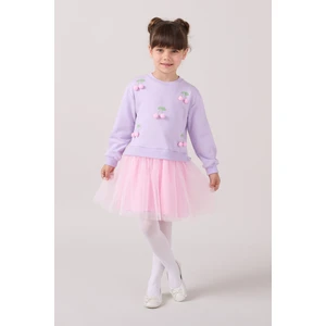 Kiraz Detaylı Tüllü Kız Çocuk Elbise