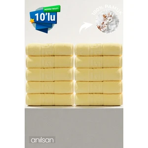 10'lu Sarı Greek El Havlusu - 50x90 Cm, 225gr, %100 Pamuk, Spa Ve Otel Havlusu, Günlük Kullanıma Uygun