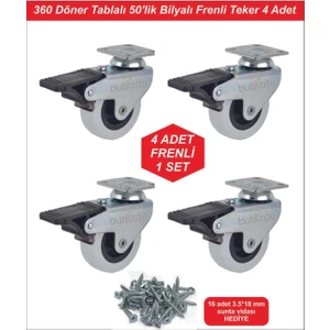 4 Adet Frenli Döner Tablalı 50'lik Bilyalı Masa Dolap Sehpa Mobilya Tekeri