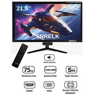 21,5" Sesli Dahili Hoparlör 12V (Kumandalı) Geniş Ekran 75 Hz 5ms (Vga,hdmı) LED Monitör