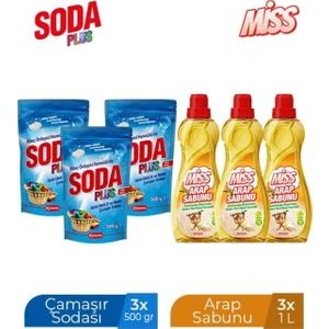 Miss Arap Sabunu 1000 ml x 3 Adet + Soda Plus 500 ml x 3 Adet