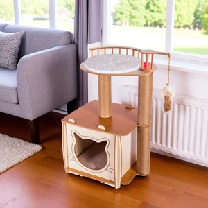 Pati Homes Pro Köşk Kedi Evi Tırmalamalı Bej