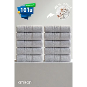 10'lu Gri Greek El Havlusu - 50x90 Cm, 225gr, %100 Pamuk, Spa Ve Otel Havlusu