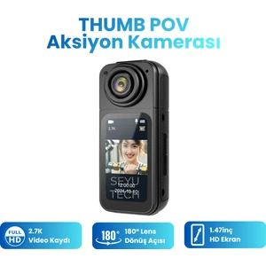 Thumb Pov Aksiyon Kamerası 2.7k 1080P Video Kaydı 180° Lens Dönüşü Güçlü Bataryalı Aksiyon Kamerası