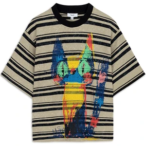 Görsel Baskılı Çizgili T-Shırt TW6250070050023