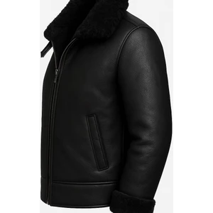 DERİMONTAYA  Hakiki İçi Kürk Deri Mont Siyah