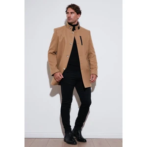 Slim Fit Düğmeli Dik Yaka Kaşe Kaban Erkek Kaban 5840099