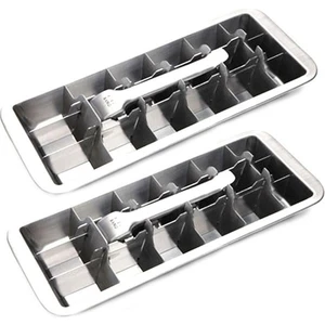 2x Lever Stili Buz Tepsisi, 2'si 1 Arada Paslanmaz Çelik Buz Yapma Kalıbı ve Buz Kırıcı (Yurt Dışından)