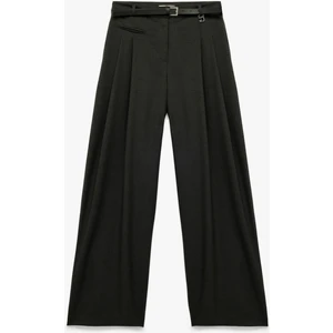 Kemerli Pileli Yüksek Bel Palazzo Pantolon