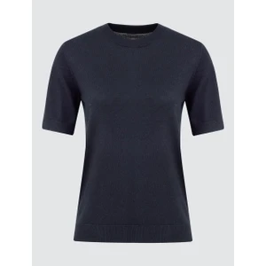 Jimmy Key Lacivert Yuvarlak Yaka Kısa Kollu Yün Karışımlı Triko Kazak