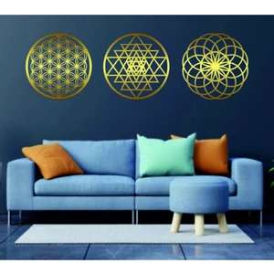 Numa Concept Yaşam Çiçeği Sri Yantra Torus Nefesi Üçlü Gold Aynalı Pleksi Dekoratif Tablo Duvar Süsü Shri Yantra