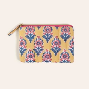 Delhı El Baskısı Pamuk Makyaj Çantası 12X18 cm Sarı