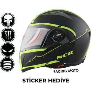 Ncr Çene Açılır Sarı Kask (Ece Belgeli) Sticker Hediyeli