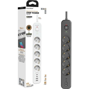 Akım Korumalı Priz, 5'li Priz Soketi, 5x Fiş Soketi, 2x USB Girişi, 2x Type-C Girişi, Isıya Dayanıklı Yapı, 2 Metre Kablo Uzunluğu, Aşırı Gerilim Koruyucu Çoğaltıcı (16A/3680W)