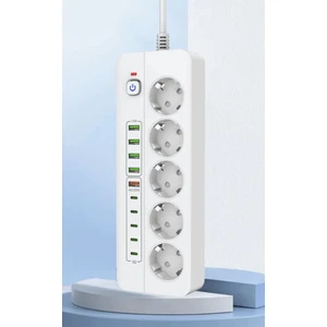 Rose Teknoloji Termal Akım Korumalı Çocuk Kilitli 5 Priz / 5 USB / 5 Type-C Girişli 2 M Kablolu Priz