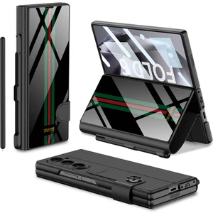 ​galaxy Z Fold 6 Kılıf Kamera Korumalı Kartlıklı Kalem Bölmeli Zıvo Kıpta Çizgili Droga Kılıf-Yeşil