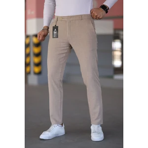 Erkek Kemik Renk Italyan Kesim Slimfit Kumaş Pantolon