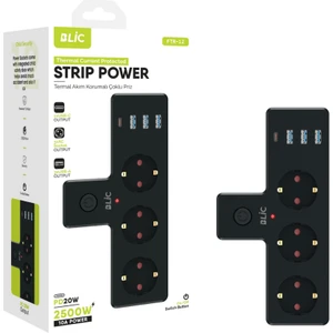 Termal Akım Korumalı 3'lü Priz, 3x Usb,1x Type-C Giriş, Siyah Renk (Kablosuz)