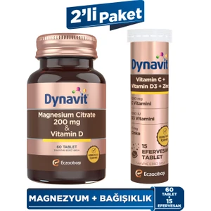 Magnesium Citrate 200 mg, Vitamin D 60 Tab &Vitamin C Vitamin D3 Çinko 15 Efer - Güne Devam Paketi