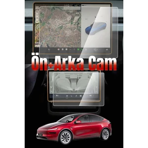 Tesla Model Y Juniper 2025 Sert Temperli Cam Ekran Koruyucu Ön Arka Yolcu Ekranı için 2in1 Multimedya Ekran Parmak Izi Önleyici